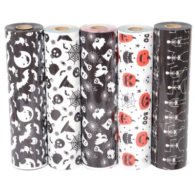 China Wholesale 10inchx25Yard Rolls Clothing Heat Transfer Vinyl Halloween Pumpkin Pattern Heat Transfer Film for sale