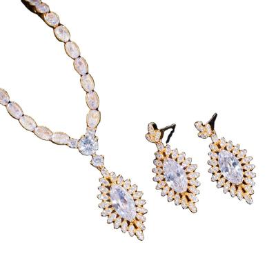 China FASHIONABLE Dubai Shiny African Zircon Wedding Necklace Bridal Earrings Luxury Jewelry Sets For Brides Dress Accessories for sale