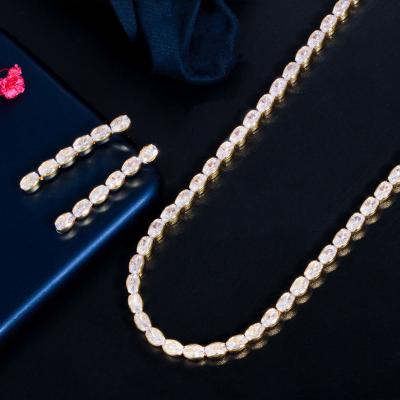 China FASHIONABLE Exquisite Dinner Wedding 3A Zircon Necklace Earrings Zirconia Jewelry Set High Quality for sale