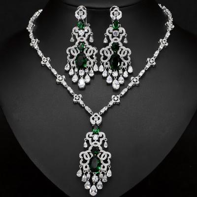 China 2022 Newest FASHIONABLE Luxury Sparkling Clear Cubic Zirconia Flower Necklace Earrings Wedding Bridal Jewelry Sets Bride Gifts for sale