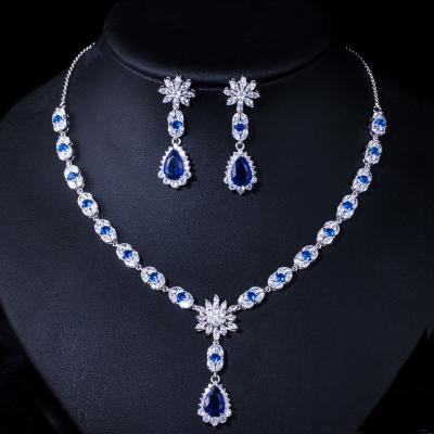 China FASHIONABLE Gorgeous Indian Red Stone Flower Necklace Colorful Cubic Zircon Wedding Jewelry Sets for sale