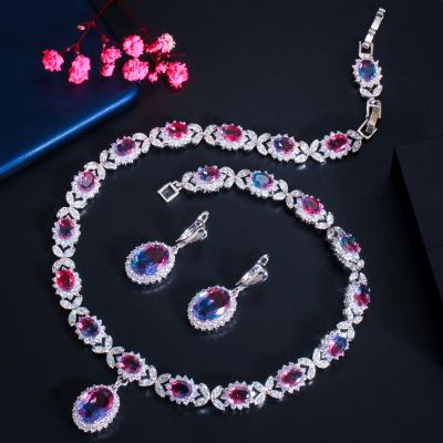 China Luxurious FASHIONABLE Dubai Style Wedding Necklace Jewelry Sets Crystal Statement Bridal Necklace Women Jewelry Sets for sale