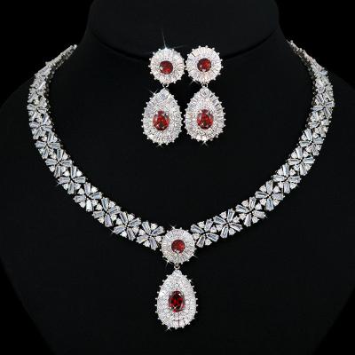 China South Africa FASHIONABLE Woman Dinner Set AAA Bridal Handmade Copper Zircon Necklace Jewelry Set Bridal for sale