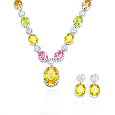 China SC Color Zircon Necklace Earrings 2Pcs Fine Cubic Zirconia Bridal Jewelry Europe America Retro Fashion Trendy Super Fairy Style Set Women for sale