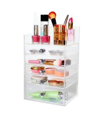 China Logo Printed Factory Price Viable 6 Layers Makeup Storage Clear Cosmetic Organizer Large Brush Acrylic Display Holder In Home Use for sale