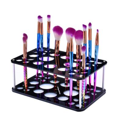 China Single Sided Manufacturer Customized 2021 New Makeup Brush Display Stand 26 Hole Eyebrow Black Acrylic Pencil Holder Detachable Drying Holder for sale