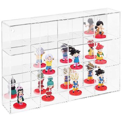 China Viable Logo Printed Manufacture Wholesale Transparent Acrylic Grid China Wall-Mountable Model Shelf Doll Display Stand for sale