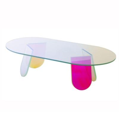 China Rainbow color acrylic table logo printed luxury hot sale colorful acrylic oval table in hotel use for sale