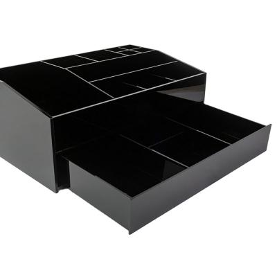 China Custom Logo Manufactory High Quality Acrylic Black Desktop Organizer For Make Up Packaging In Salon Use for sale