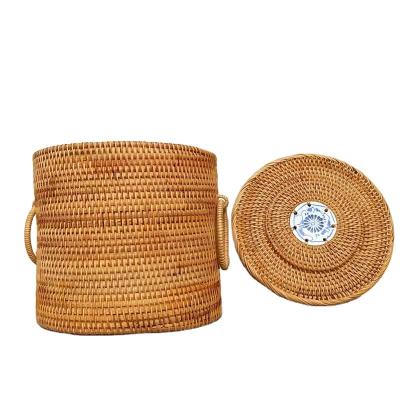 China Round Tea Cake Box Porcelain Rattan Tea Viable Storage Box Box for sale