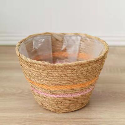 China Minimalist Simple Cylindrical Shape Straw Rope Flower Potted Plant Bonsai Container Handwoven Straw Potted Plants In Flower Pots for sale