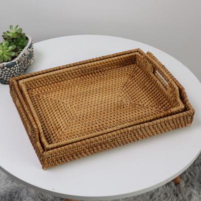 China Tray and Sugar Disposable Tea Set with Square Portable Tea Set Factory Wholesale Wooden Dish Two Piece Dish Style Natural Rattan Support for sale