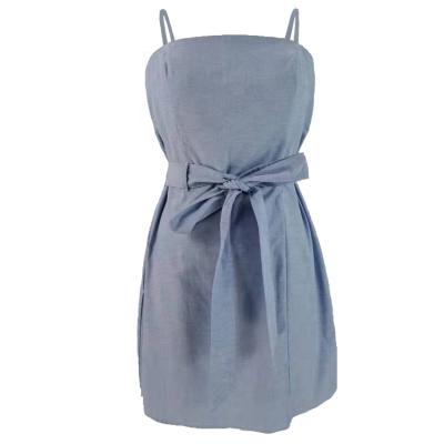 China New Design Breathable Solid Blue Strapless Polyester Bow Soft Comfortable 100% Women Dress for sale