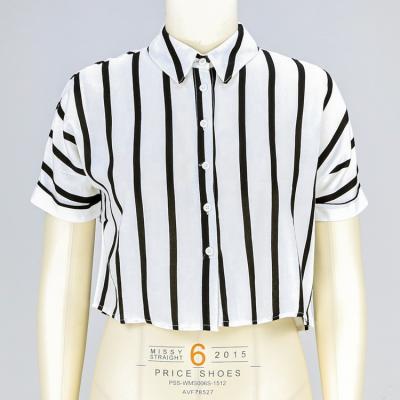 China 2020 Wholesale Breathable Black White Striped Tops Button Up Ladies Elegant Office Women Striped Blouse Shirt for sale