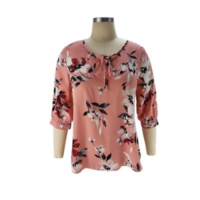 China Wholesale Floral Half Sleeve Women's 2021 Summer 100% Casual O-Neck Blouse QUICK DRY Polyester Blouse for sale