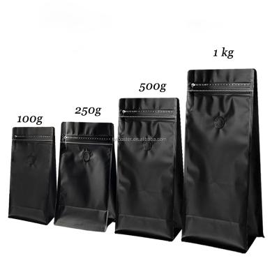 China Factory Supply 125g 250g 500g 1kg Professional Moisture Proof Aluminum Foil Inside Flat Bottom Coffee Bean Bags With One Way Valve for sale