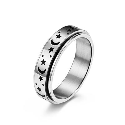 China Romantic Favorite Jewelry Women Men Moon And Star Titanium Stainless Steel Spinner Ring for sale