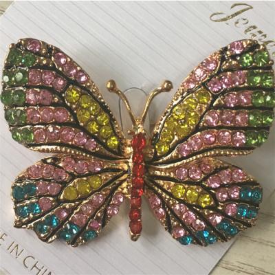 China Cute Rhinestone Brooches Wholesale Alloy Butterfly Clothing Brooches For Women for sale