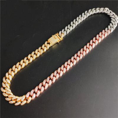 China Hiphop Custom Three Colors Mens 12MM Micro - Studded Rhinestone Hip Hop Jewelry NECKLACE for sale