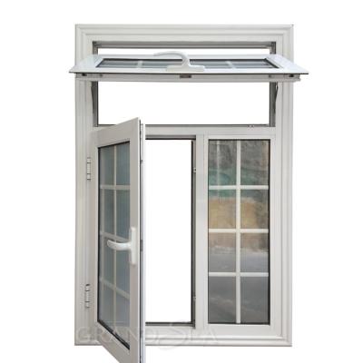 China Magnetic Screen Dark Frosted Glass Casement Aluminum Window And Door With Grille Design for sale