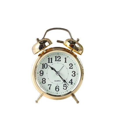 China 4 Inch Metal Double Bell Retro Style Antique Alarm Clock Factory Plated Gold for sale