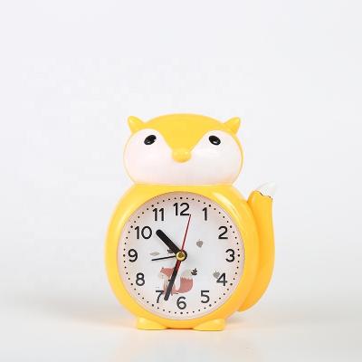 China Antique Yellow Fox Cartoon Animal Style Alarm Clock Student Gift Desktop Clock for sale