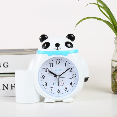 China Calendars panda cartoon alarm clock for kids alarm clock with pen stand alarm clock on desk for sale