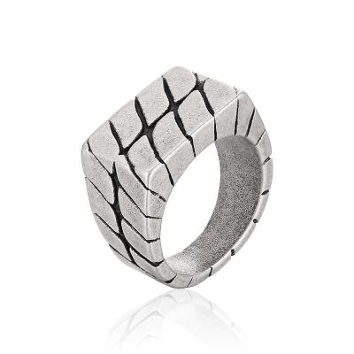 China Antique Style 316 Stainless Steel Punk Ring Mens Vintage Signet Band Ring, Oxidized Silver Color, OEM/ODM for sale