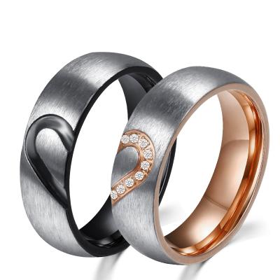 China Cute Stylish Stainless Steel Couple Rings Lover's Valentine's Day Jewelry Gift Engagement Band Ring for sale