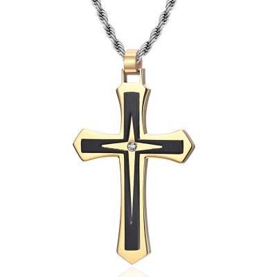 China Religious Religious Jewelry 316L Stainless Steel 18K Gold Plated Cross Pendant Necklace, IP Plating, OEM/ODM for sale