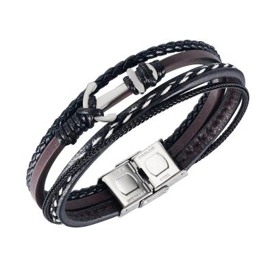 China Wholesale FASHIONABLE Fashion 316 Stainless Steel Anchor Men's Leather Cuff Bracelets, Custom Logo, OEM/ODM for sale