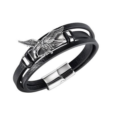 China Wholesale Trendy Eagle Jewelry Mens Leather Fashion 316 Stainless Steel Bracelets, Custom Logo, OEM/ODM for sale