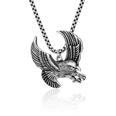 China Antique Stainless Steel Eagle Necklace Mens Stylish Pendant Vintage Jewelry 316 Oxidized Silver Color, OEM/ODM for sale