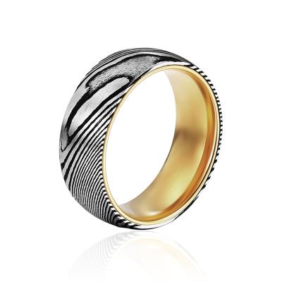 China FASHIONABLE Elegant Designs 18k Gold Filled Damascus Steel Ring Mens Engagement Wedding Jewelry, Custom Logo, OEM/ODM for sale