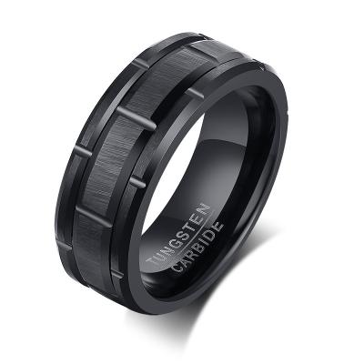 China Factory TRENDY Designs Shape Black Tungsten Carbide Ring Stylish Man Wedding Band Ring, Custom Logo, OEM/ODM for sale