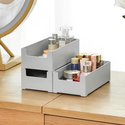 China Sustainable Plastic Storage Two Color Rectangular Debris Makeup Stackable Desktop Storage Boxes for sale