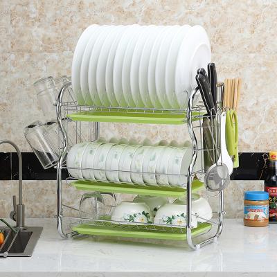 China Sustainable Three-Layer Kitchen Storage Rack Dish Multi-Function Cutlery Floor Multi-Layer Countertop Dish Draining Rack for sale