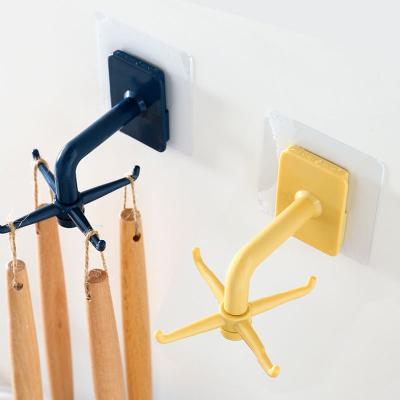 China Durable 360 ​​Degrees Rotated Self Adhesive Kitchen Hooks 6 Hooks Home Wall Door Hook Handbag Clothes Ties Bag Hanging Hanger Rack for sale