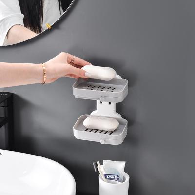 China Hot Selling 2 Tier Rotatable Bathroom Shelf Wall Mounted Rotatable Soap Rack Storage Boxes for sale