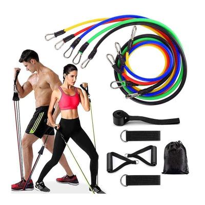 China Gym Fitness Workout Bands MUTIGA 11Piece Elastic Workout Yoga Pilates Pull Up Bar Kit Fitness Resistance Bands for sale