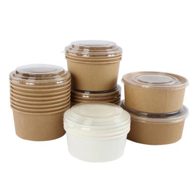 China Disposable Disposable Take Away Kraft Paper Salad Bowl With PET Lid Kraft Paper Bowl for sale