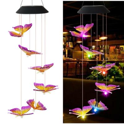 China Garden Landscape Lights Decorated Garden LED Butterfly Solar Powered Outdoor Colorful Wind Bell Lights Gifts for sale