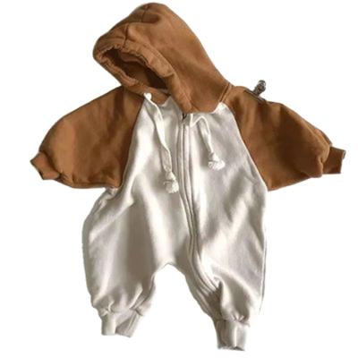 China Fashion Baby Romper Autumn Clothes Colorblock Cotton Drawstring Hooded Casual Long Sleeve Zipper Jumpsuit Custom Made for sale