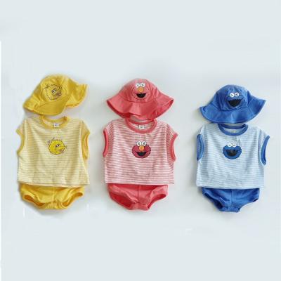 China Summer Smart Casual Baby Boys And Girls Cute Baby Cartoon Striped T-Shirt Shorts Baby Set Hat For Free for sale