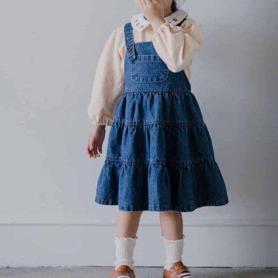 China wholesale Anti-wrinkle children's dress knee-length denim 2021 summer children's clothing new style blue children's girls denim bridle skirt for sale