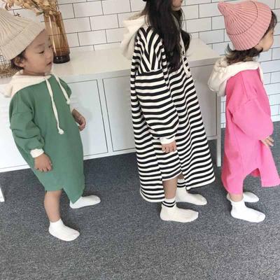 China Anti-wrinkle girls dresses children's clothing solid color stripe design fashion casual daily cute dresses autumn and winter for sale