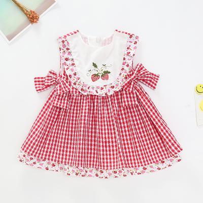 China Anti-wrinkle Baby's Plaid Dress Girls Summer Fashion Embroidered Short Sleeve Baby Princess Dress for sale