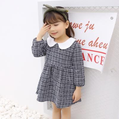 China Anti-wrinkle Spring Doll Collar Dress Girls' Long Sleeve Baby Princess Dress Children Houndstooth Dress for sale