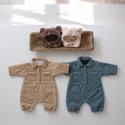 China Casual Children's Wear Baby Lapel Cotton Romper Three-Layer Fleece Striped Cotton Padded Overalls Thickened Warm Winter for sale