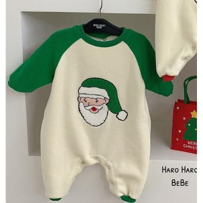 China Double-layer imported Korean casual red and green romper Santa Claus Jumpsuit Male lined with cotton fleece baby and female baby new year for sale